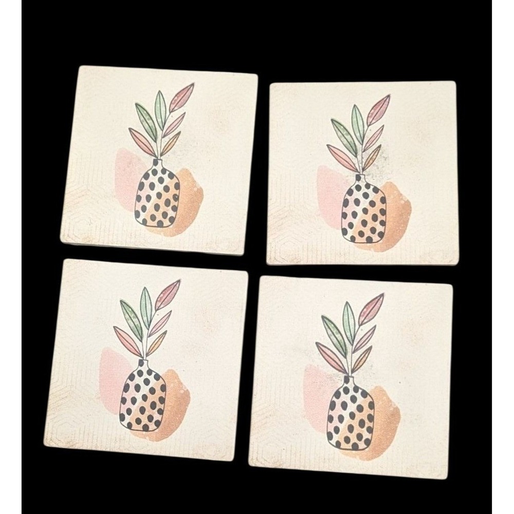 Line Art Vase‎ Square Ceramic Tile Coasters Cork Backed Boho Decor  set of 4